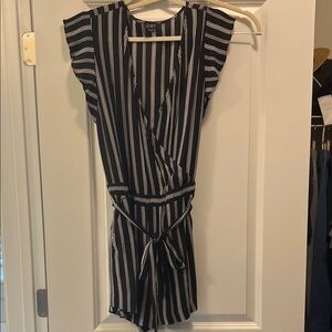 LOFT Black and White Striped Romper